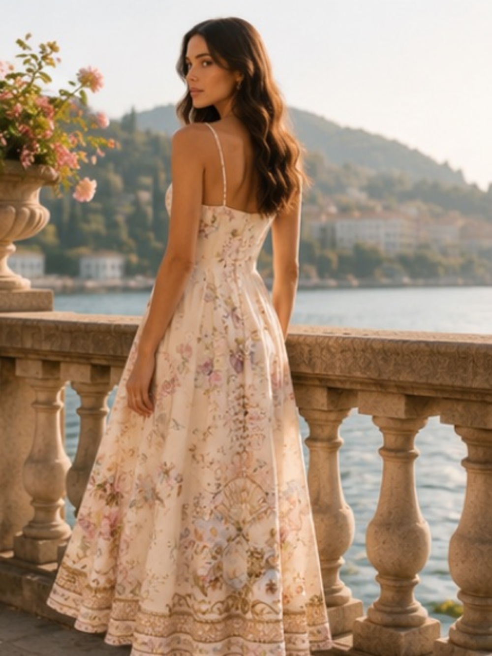 Floral Cream Midi Sundress with Delicate Print - Picture 8 of 12